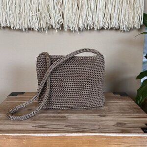 The Sak‎ Double Woven Macrame Crochet Tan Square Small Evening Shoulder Bag